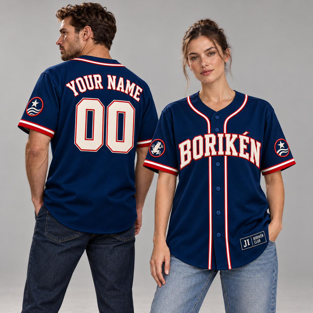 Borikén Club Custom Heritage Baseball Jersey - All Stitched - Navy studio photo