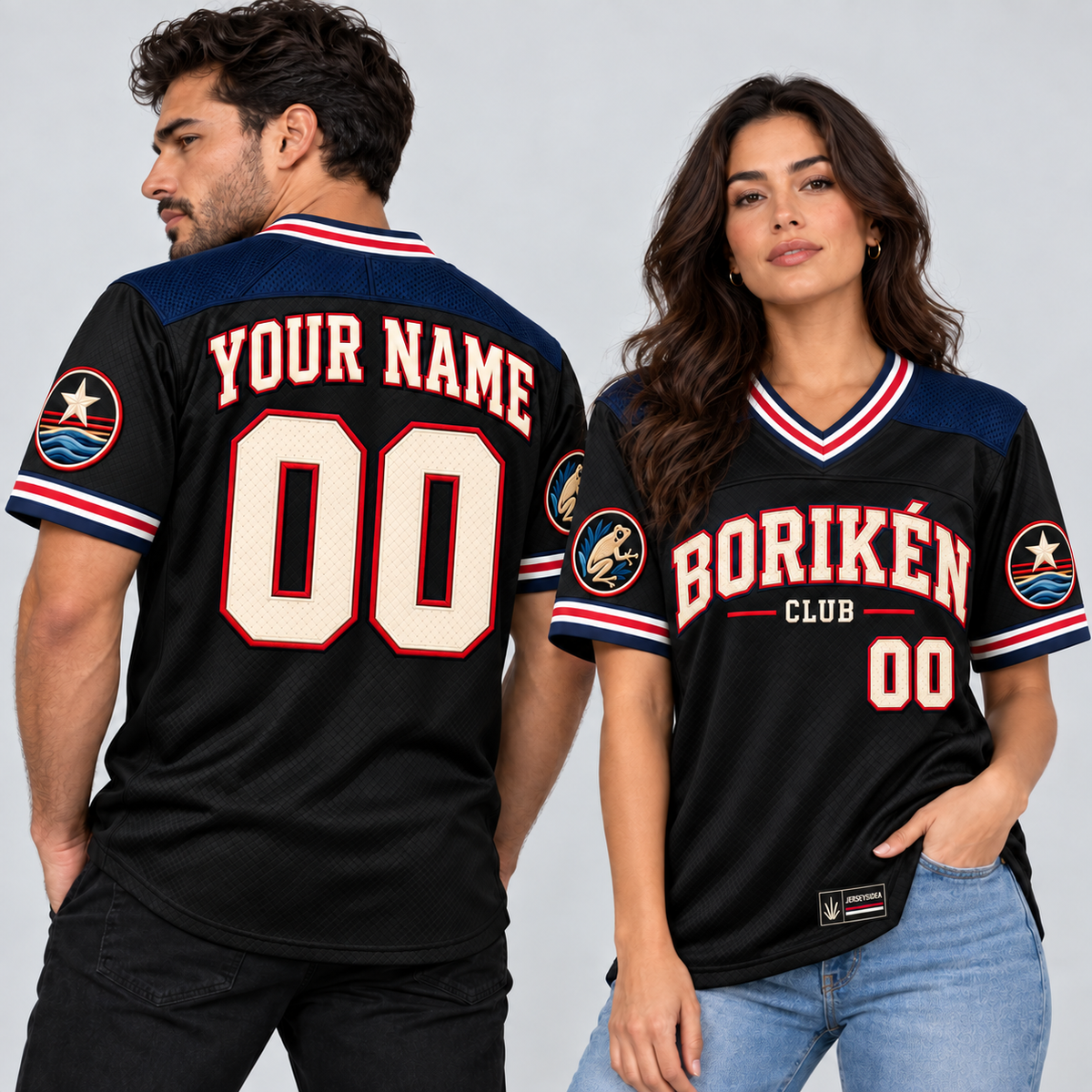 Borikén Coast Club Custom American Football Jersey - All Stitched - Black studio photo
