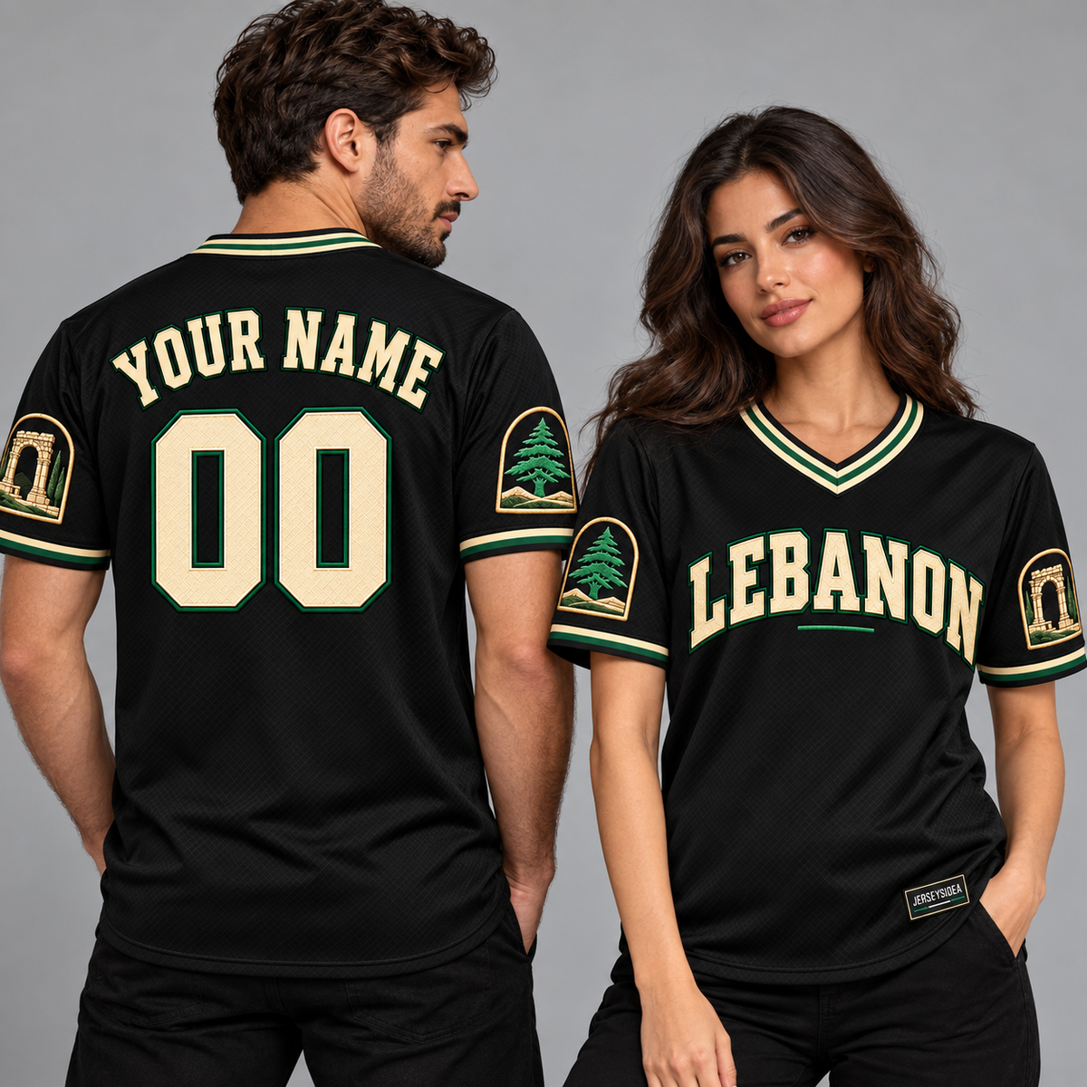 Lebanon Cedar & Stone Custom Soccer Jersey - All Stitched - Black studio photo