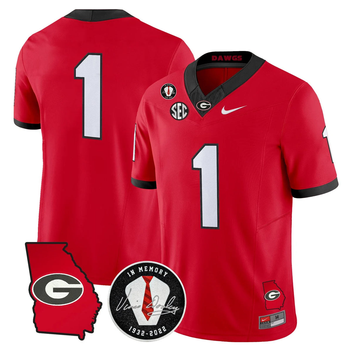 Men's Georgia Bulldogs 2026 Georgia Map & Vince Dooley Patch Vapor Limited Jersey - All Stitched