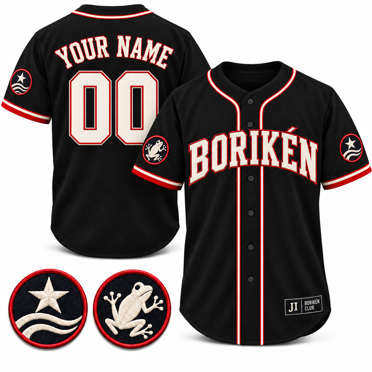 Borikén Club Custom Heritage Baseball Jersey - All Stitched - Black product image