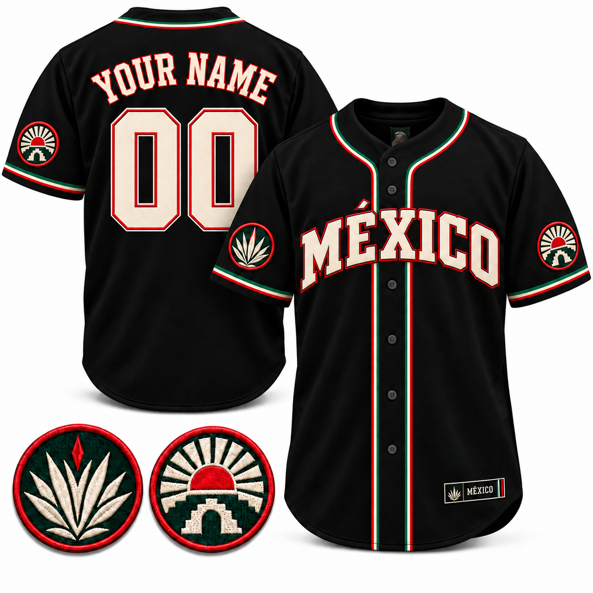 México Heritage Custom Baseball Jersey - All Stitched - Black product image