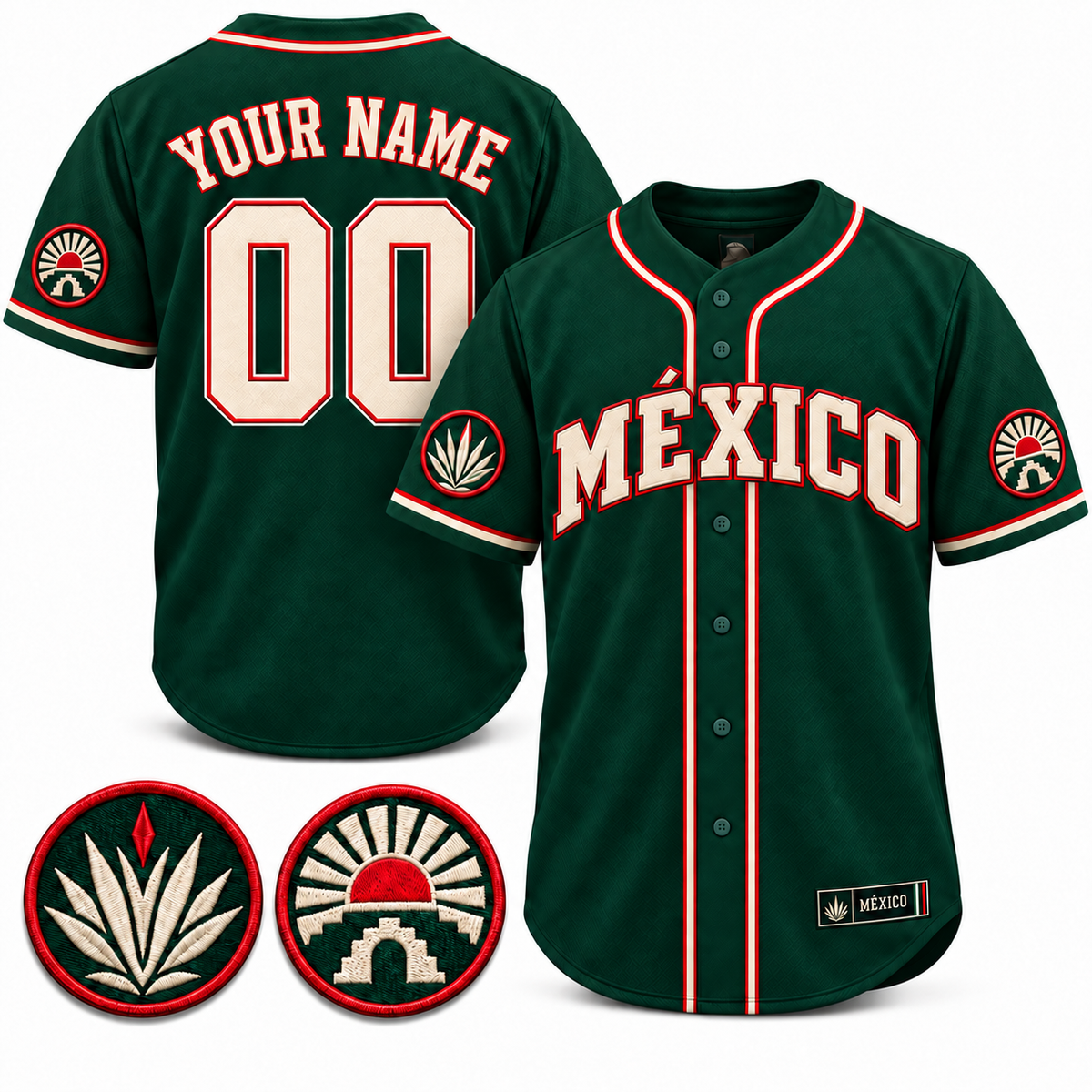 México Heritage Custom Baseball Jersey - All Stitched - Green product image