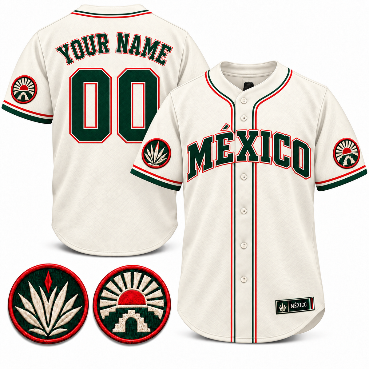 México Heritage Custom Baseball Jersey - All Stitched - White product image