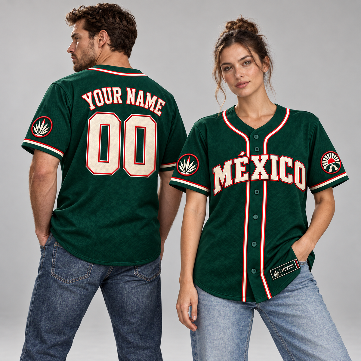 México Heritage Custom Baseball Jersey - All Stitched - Green studio photo