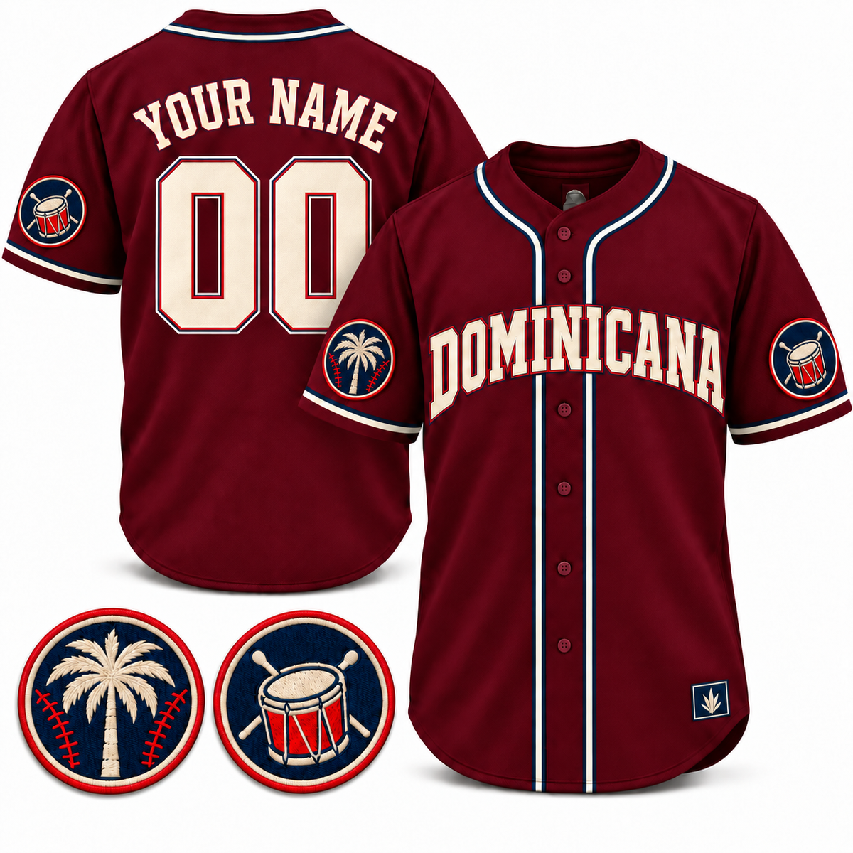 Dominicana Heritage Custom Baseball Jersey - All Stitched - Burgundy product image