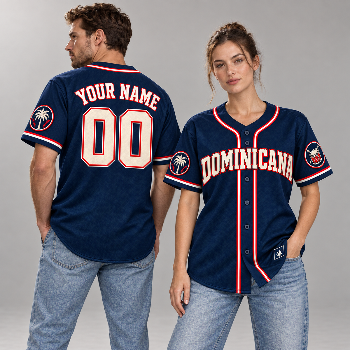 Dominicana Heritage Custom Baseball Jersey - All Stitched - Navy studio photo