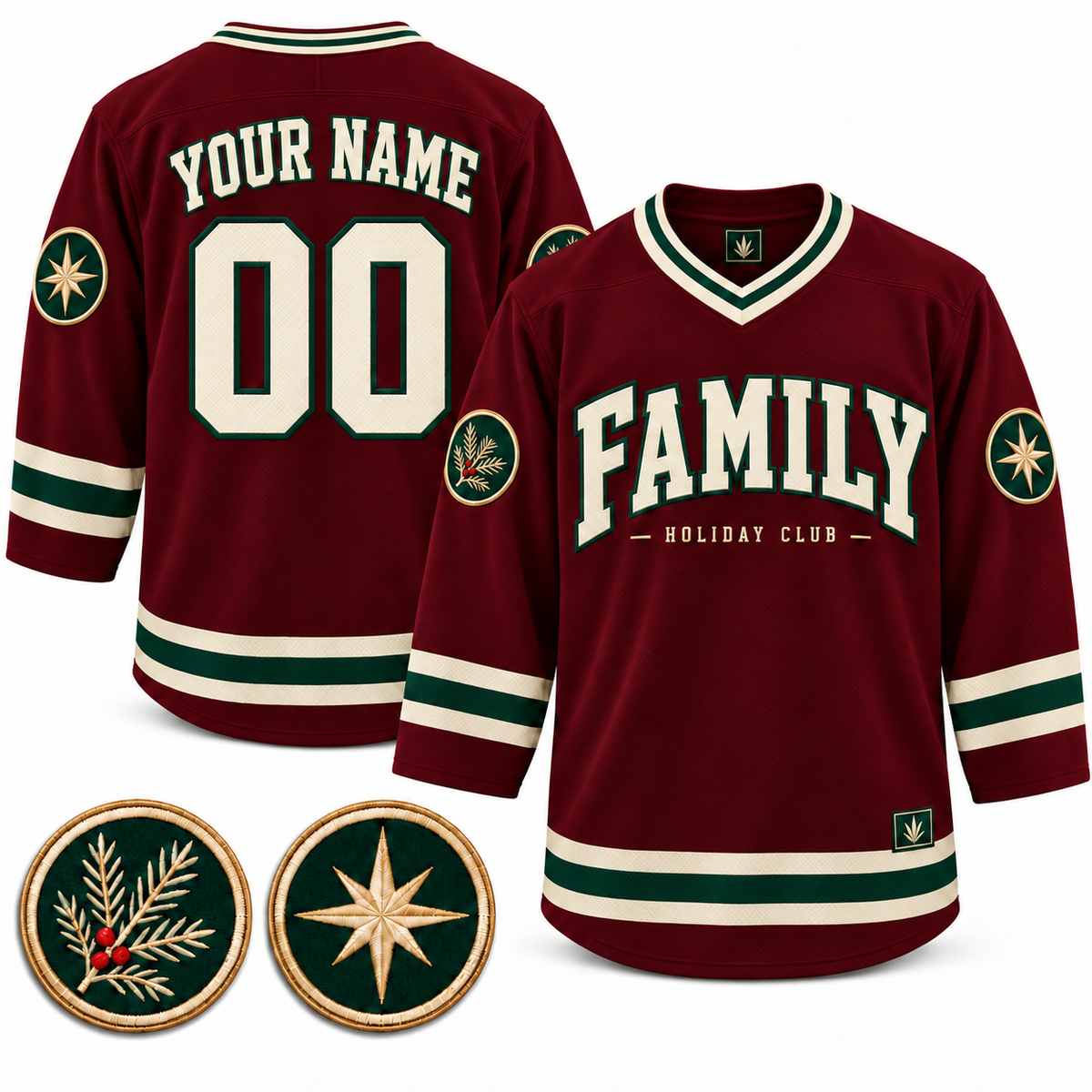 Family Holiday Club Custom Hockey Jersey - All Stitched - Burgundy product image