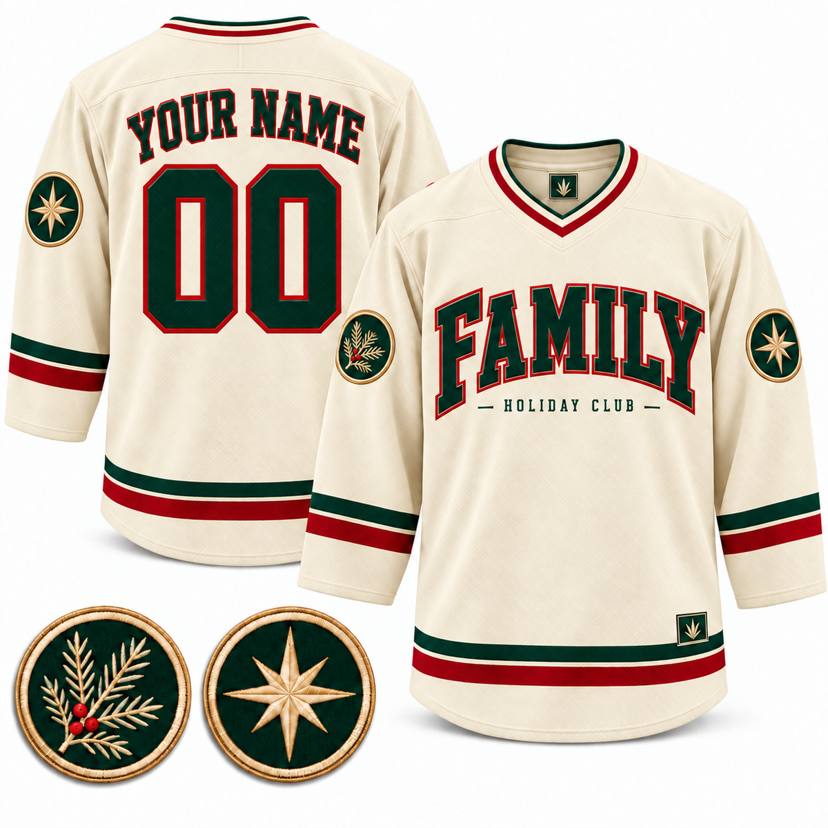 Family Holiday Club Custom Hockey Jersey - All Stitched - Cream product image