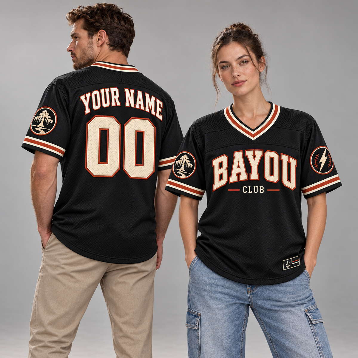 Bayou Club Custom American Football Jersey - All Stitched - Charcoal studio photo