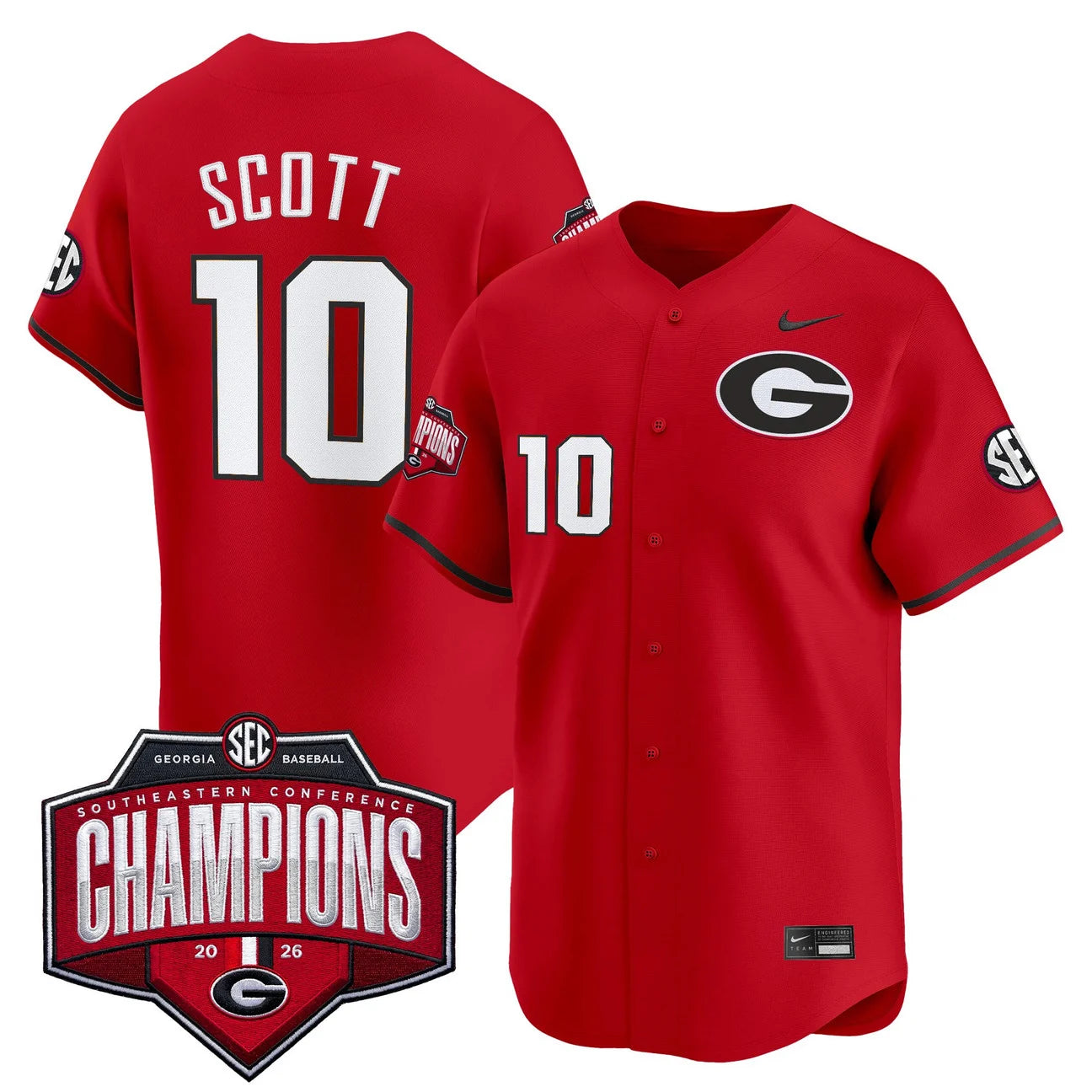 Men's Georgia Bulldogs Baseball Southeastern Confernce Champions 2026 Vapor Premier Limited Jersey - All Stitched