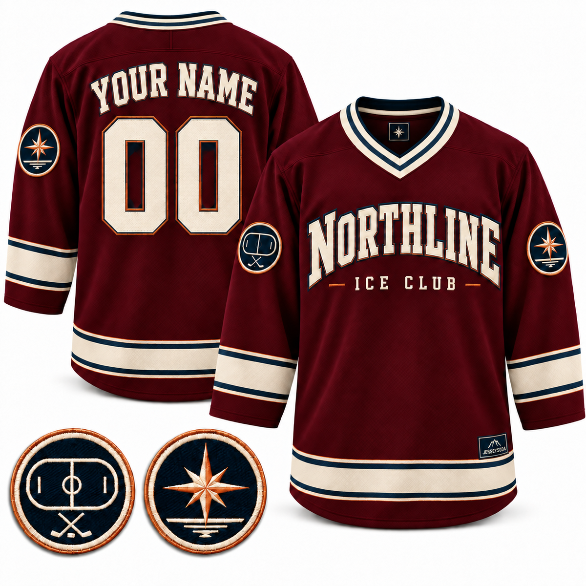 Northline Ice Club Custom Hockey Jersey - All Stitched - Burgundy product image