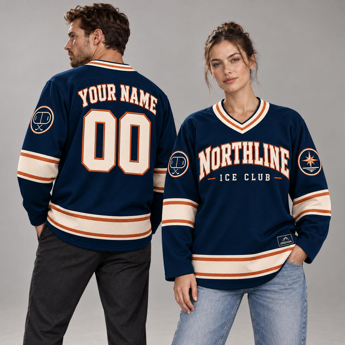 Northline Ice Club Custom Hockey Jersey - All Stitched - Navy studio photo