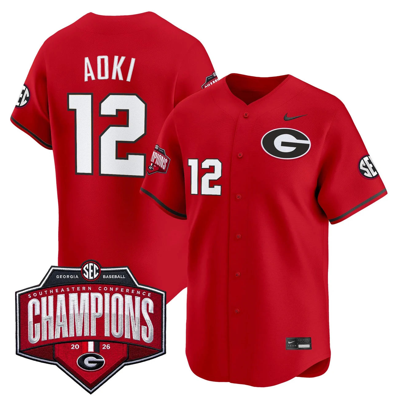 Men's Georgia Bulldogs Baseball Southeastern Confernce Champions 2026 Vapor Premier Limited Jersey - All Stitched