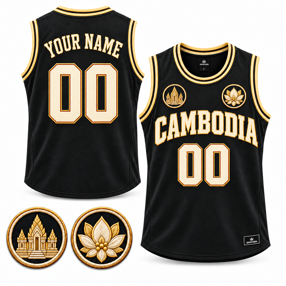 Cambodia Lotus Court Custom Basketball Jersey - All Stitched - Black product image