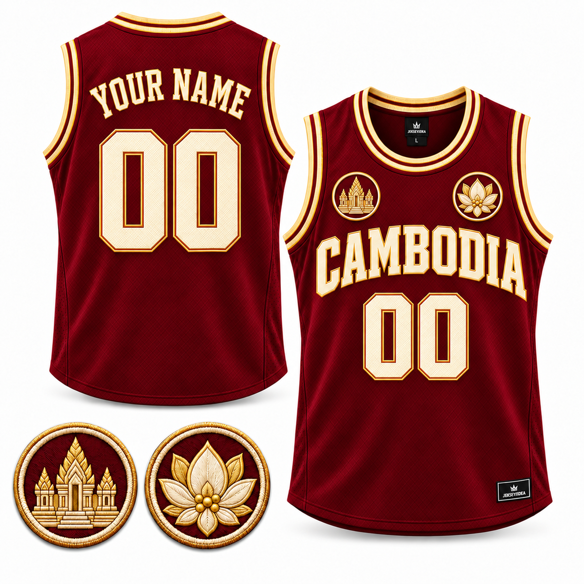 Cambodia Lotus Court Custom Basketball Jersey - All Stitched - Red product image