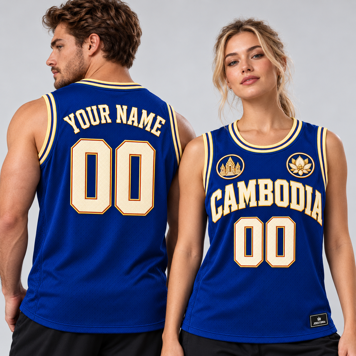Cambodia Lotus Court Custom Basketball Jersey - All Stitched - Blue studio photo
