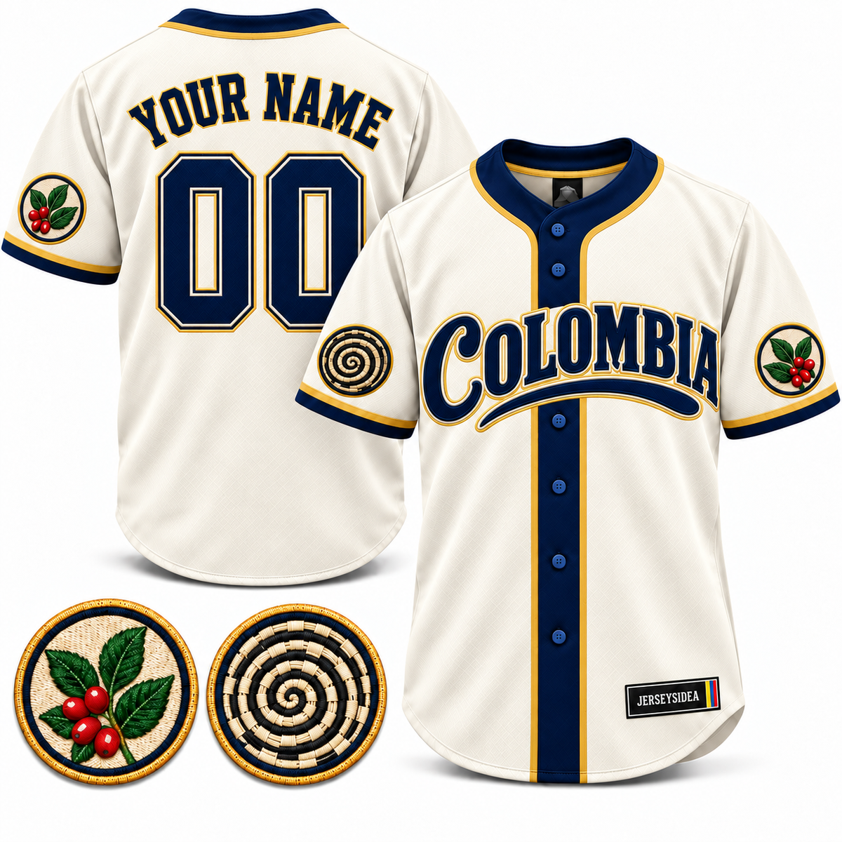 Colombia Woven Coast Custom Baseball Jersey - All Stitched - White product image