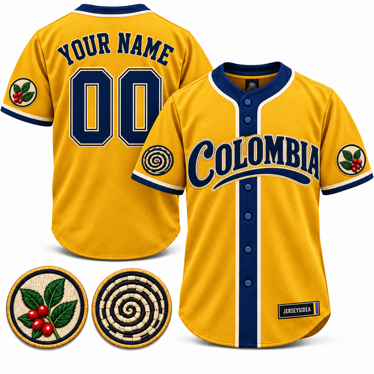 Colombia Woven Coast Custom Baseball Jersey - All Stitched - Yellow product image