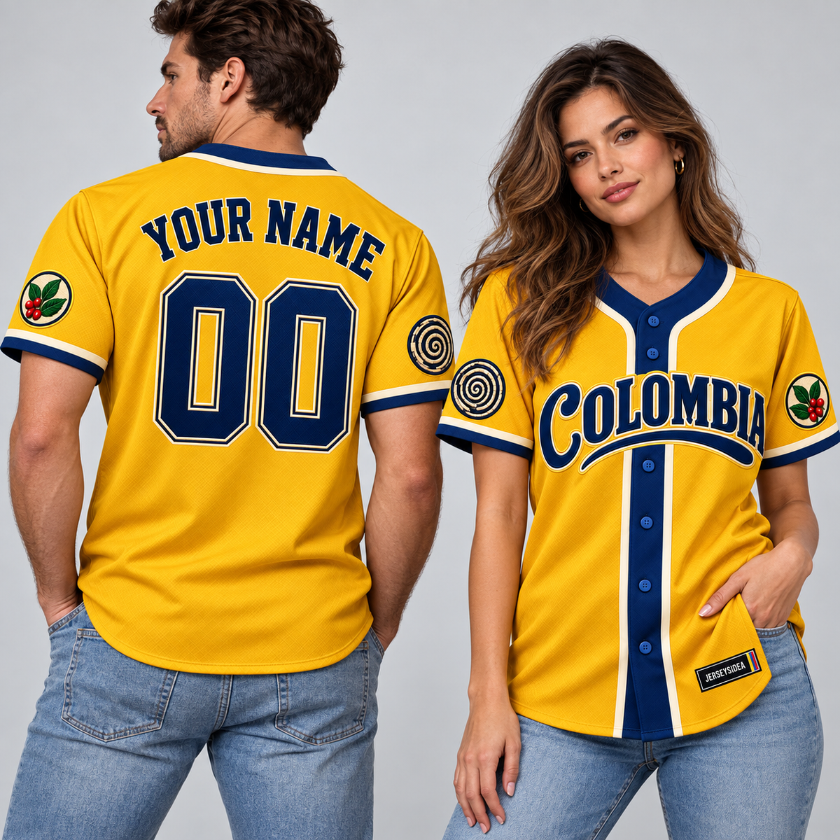 Colombia Woven Coast Custom Baseball Jersey - All Stitched - Yellow studio photo