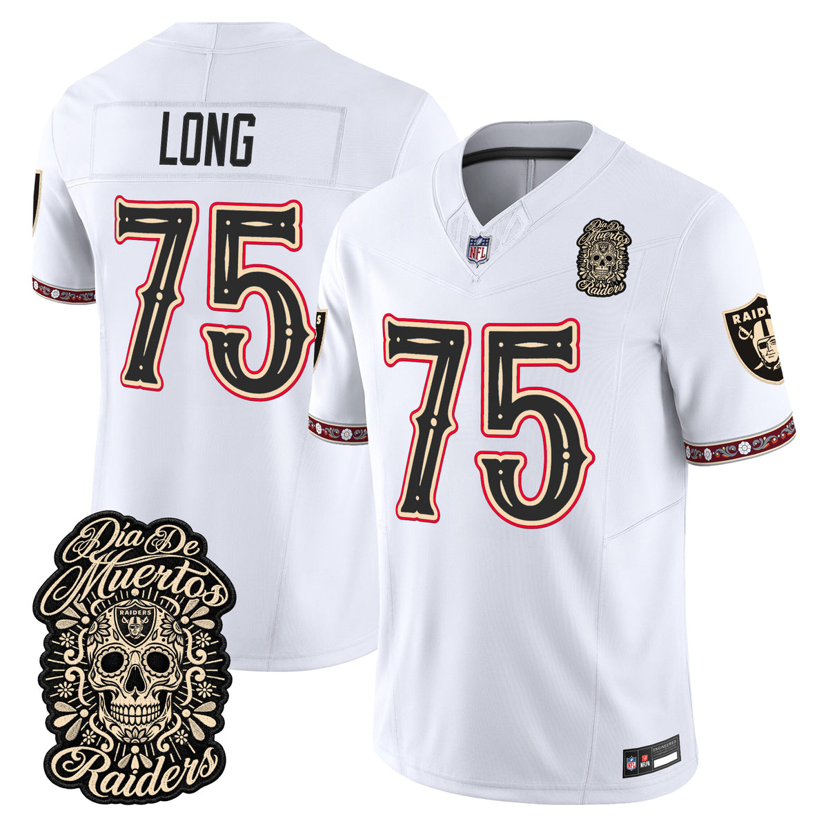 Men's Las Vegas Raiders Día de los Muertos Vapor Limited Jersey - All Stitched - WHITE - HOWIE LONG