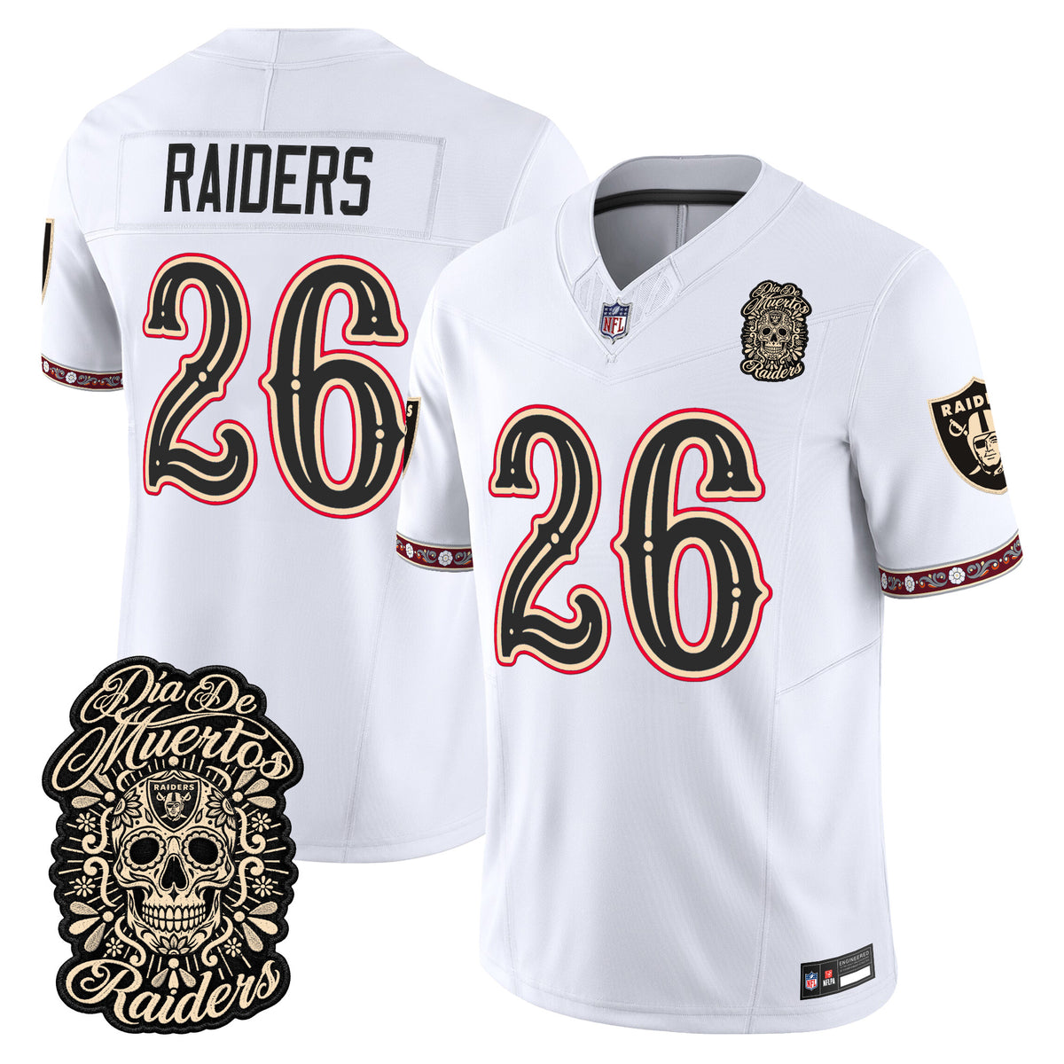 Men's Las Vegas Raiders Día de los Muertos Vapor Limited Jersey - All Stitched - WHITE - #26 RAIDERS
