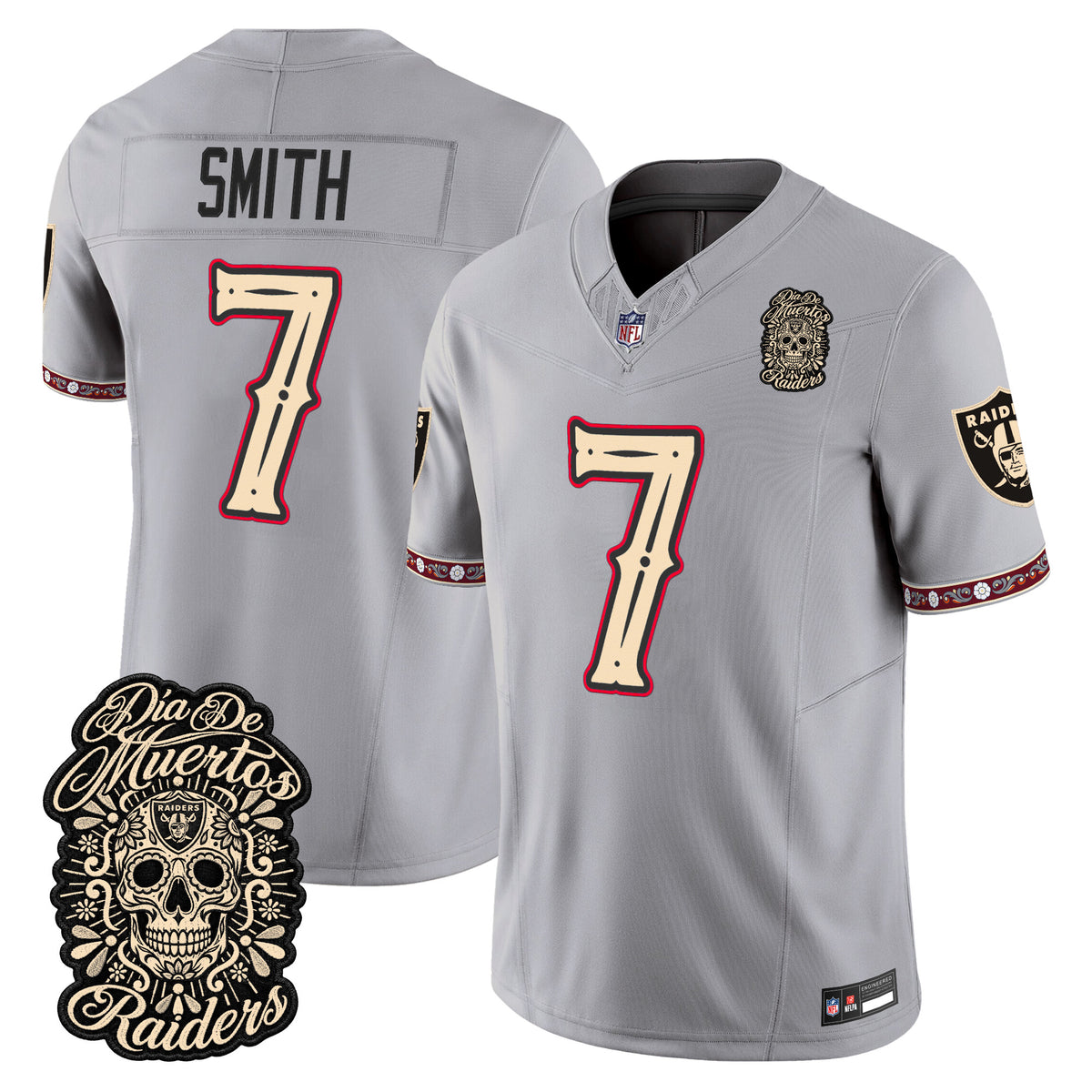 Men's Las Vegas Raiders Día de los Muertos Vapor Limited Jersey - All Stitched - GRAY - GENO SMITH