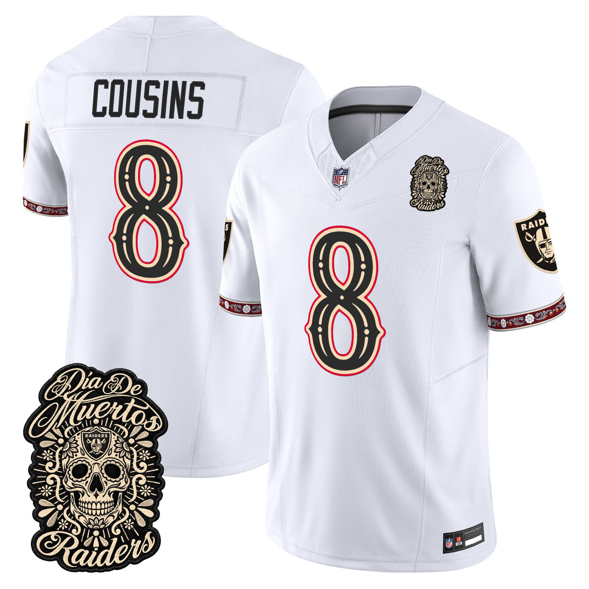 Men's Las Vegas Raiders Día de los Muertos Vapor Limited Jersey - All Stitched - WHITE - KIRK COUSINS