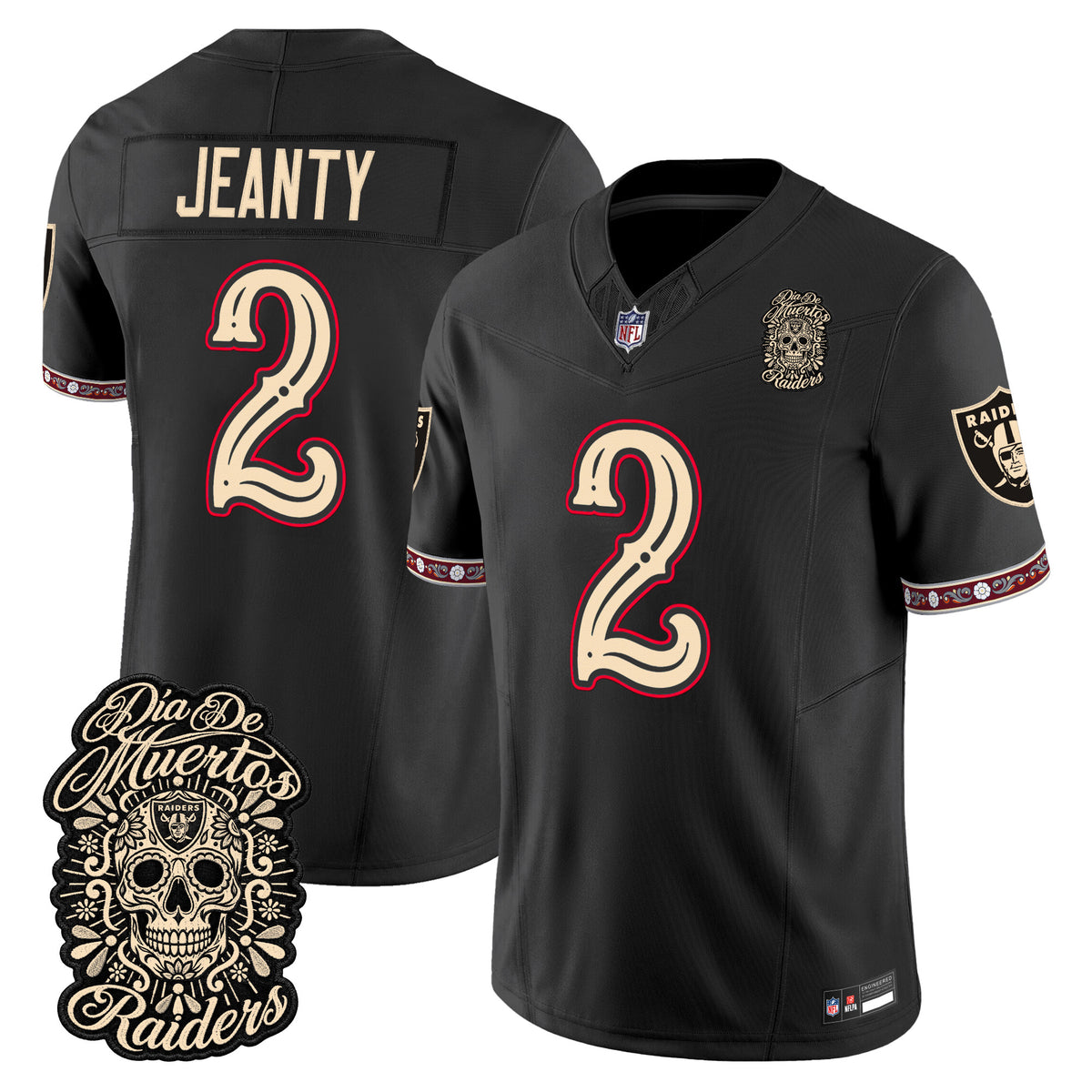 Men's Las Vegas Raiders Día de los Muertos Vapor Limited Jersey - All Stitched - BLACK - ASHTON JEANTY