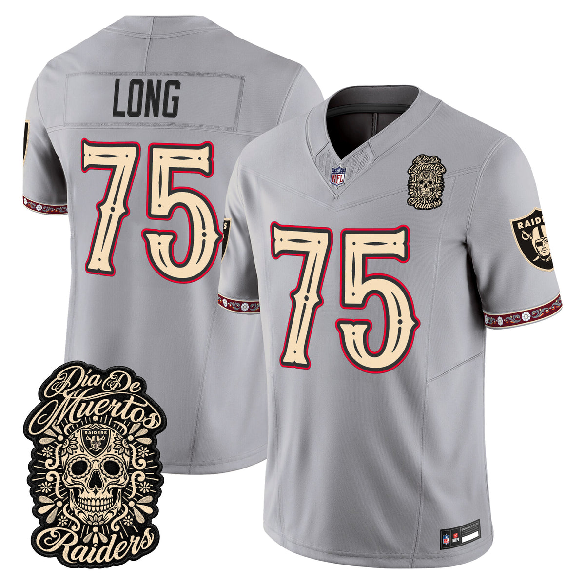 Men's Las Vegas Raiders Día de los Muertos Vapor Limited Jersey - All Stitched - GRAY - HOWIE LONG
