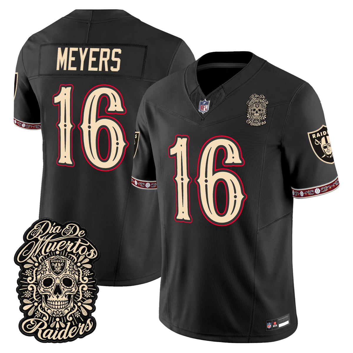 Men's Las Vegas Raiders Día de los Muertos Vapor Limited Jersey - All Stitched - BLACK - JAKOBI MEYERS