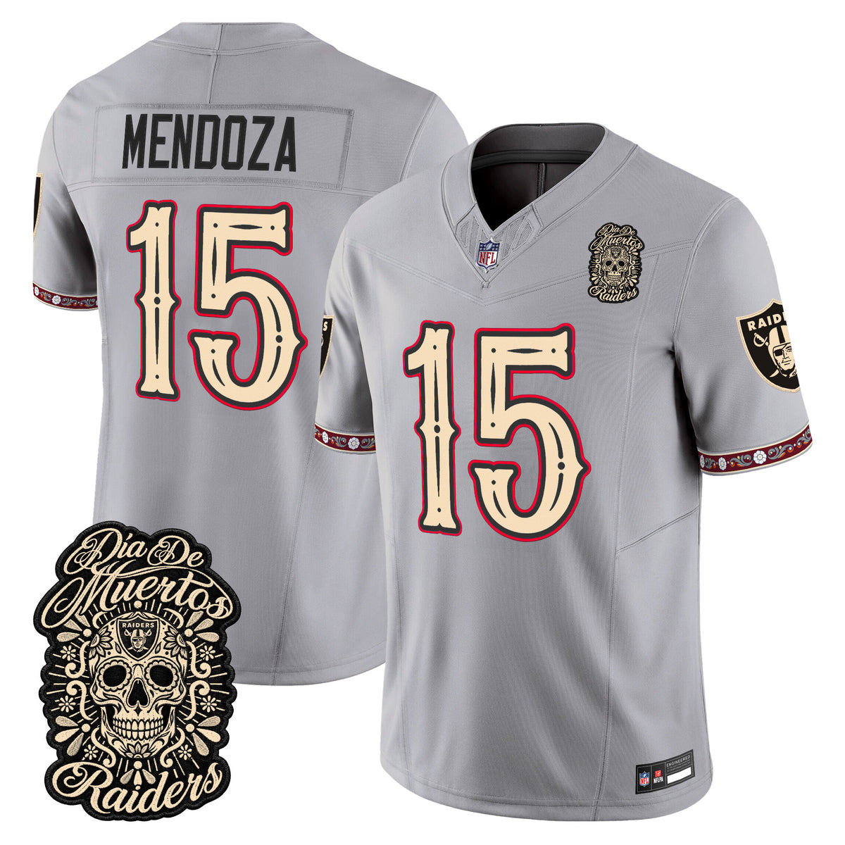 Men's Las Vegas Raiders Día de los Muertos Vapor Limited Jersey - All Stitched - GRAY - FERNANDO MENDOZA