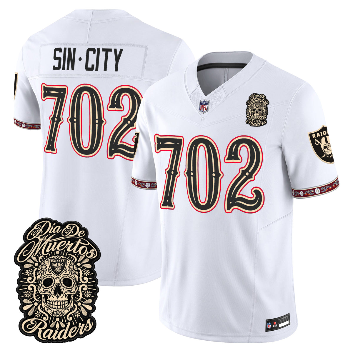 Men's Las Vegas Raiders Día de los Muertos Vapor Limited Jersey - All Stitched - WHITE - SINCITY702