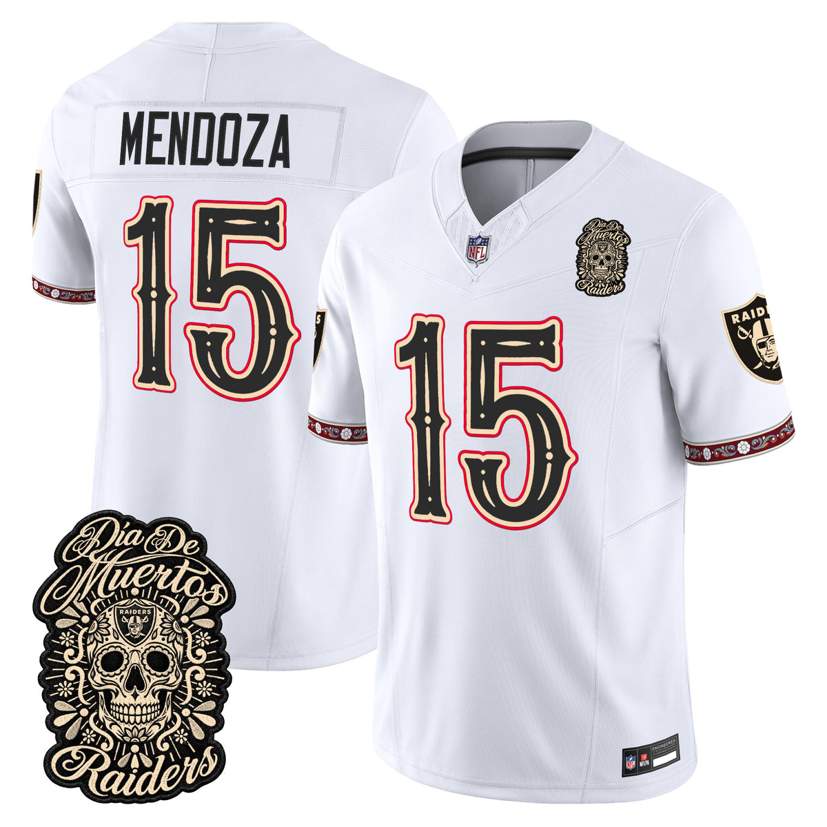 Men's Las Vegas Raiders Día de los Muertos Vapor Limited Jersey - All Stitched - WHITE - FERNANDO MENDOZA