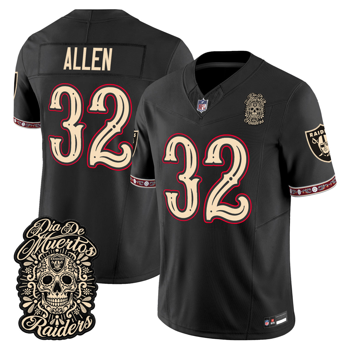 Men's Las Vegas Raiders Día de los Muertos Vapor Limited Jersey - All Stitched - BLACK - MARCUS ALLEN