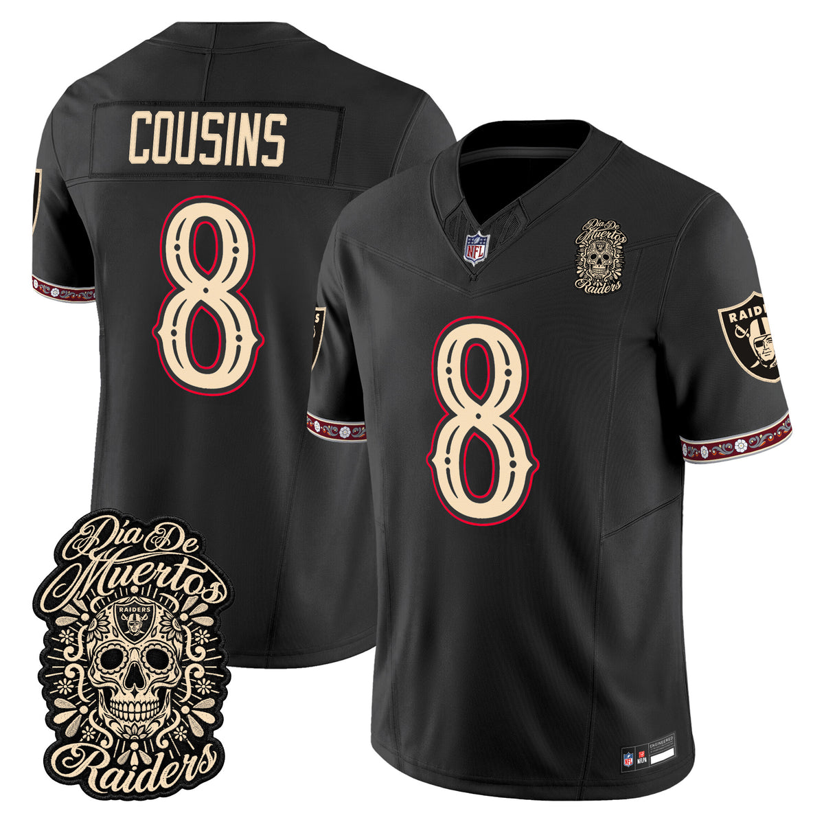 Men's Las Vegas Raiders Día de los Muertos Vapor Limited Jersey - All Stitched - BLACK - KIRK COUSINS