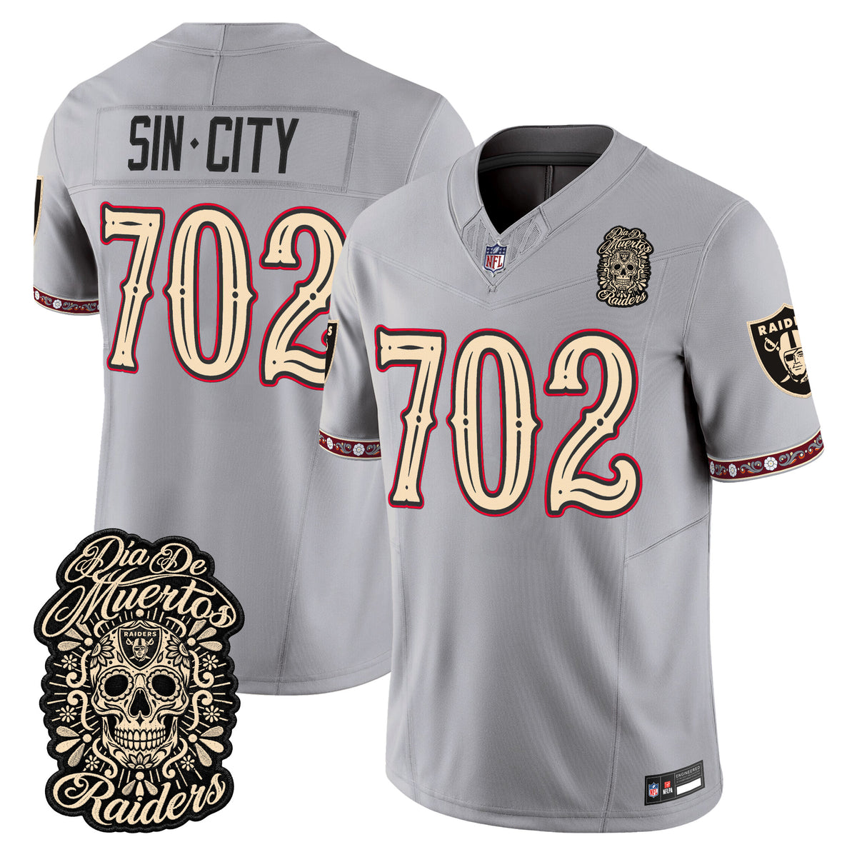 Men's Las Vegas Raiders Día de los Muertos Vapor Limited Jersey - All Stitched - GRAY - SINCITY702