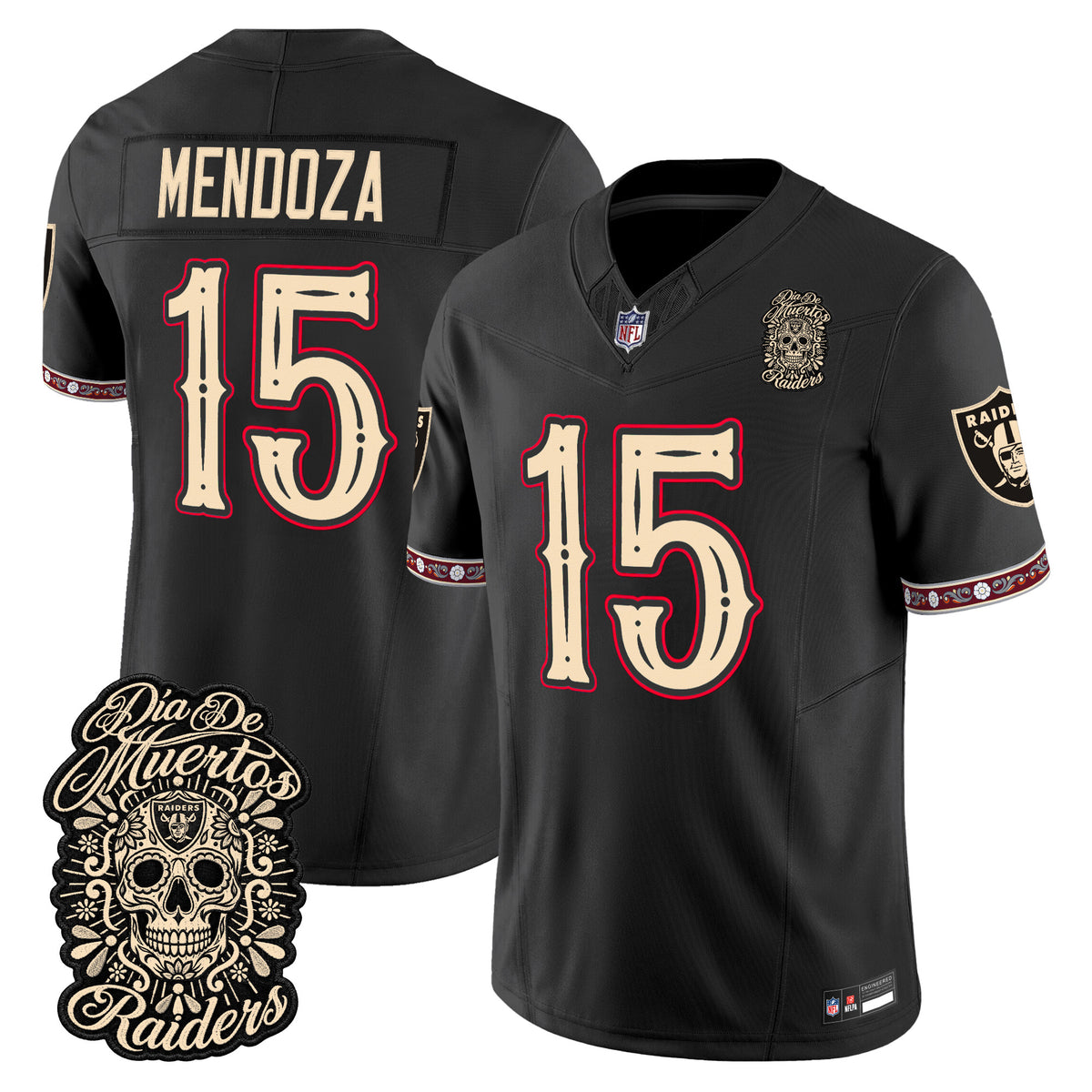 Men's Las Vegas Raiders Día de los Muertos Vapor Limited Jersey - All Stitched - BLACK - FERNANDO MENDOZA