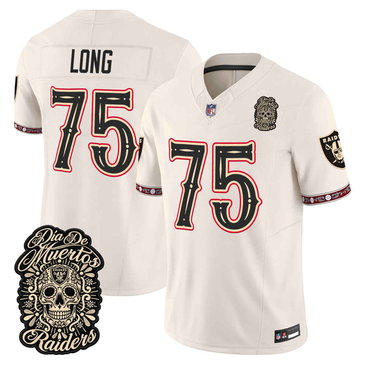 Men's Las Vegas Raiders Día de los Muertos Vapor Limited Jersey - All Stitched - BONE - HOWIE LONG