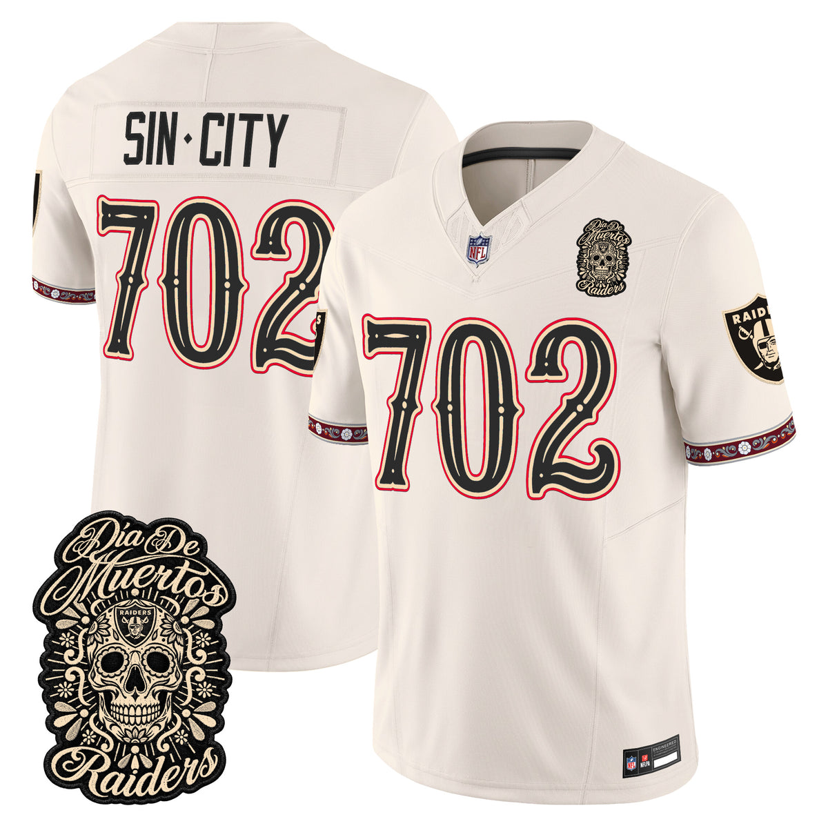 Men's Las Vegas Raiders Día de los Muertos Vapor Limited Jersey - All Stitched - BONE - SINCITY702