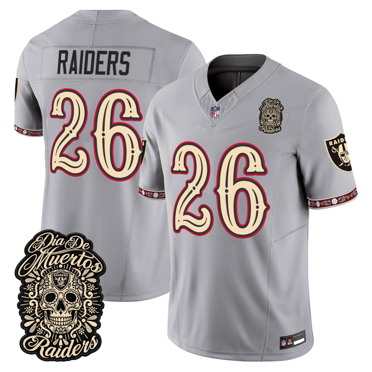 Men's Las Vegas Raiders Día de los Muertos Vapor Limited Jersey - All Stitched - GRAY - #26 RAIDERS