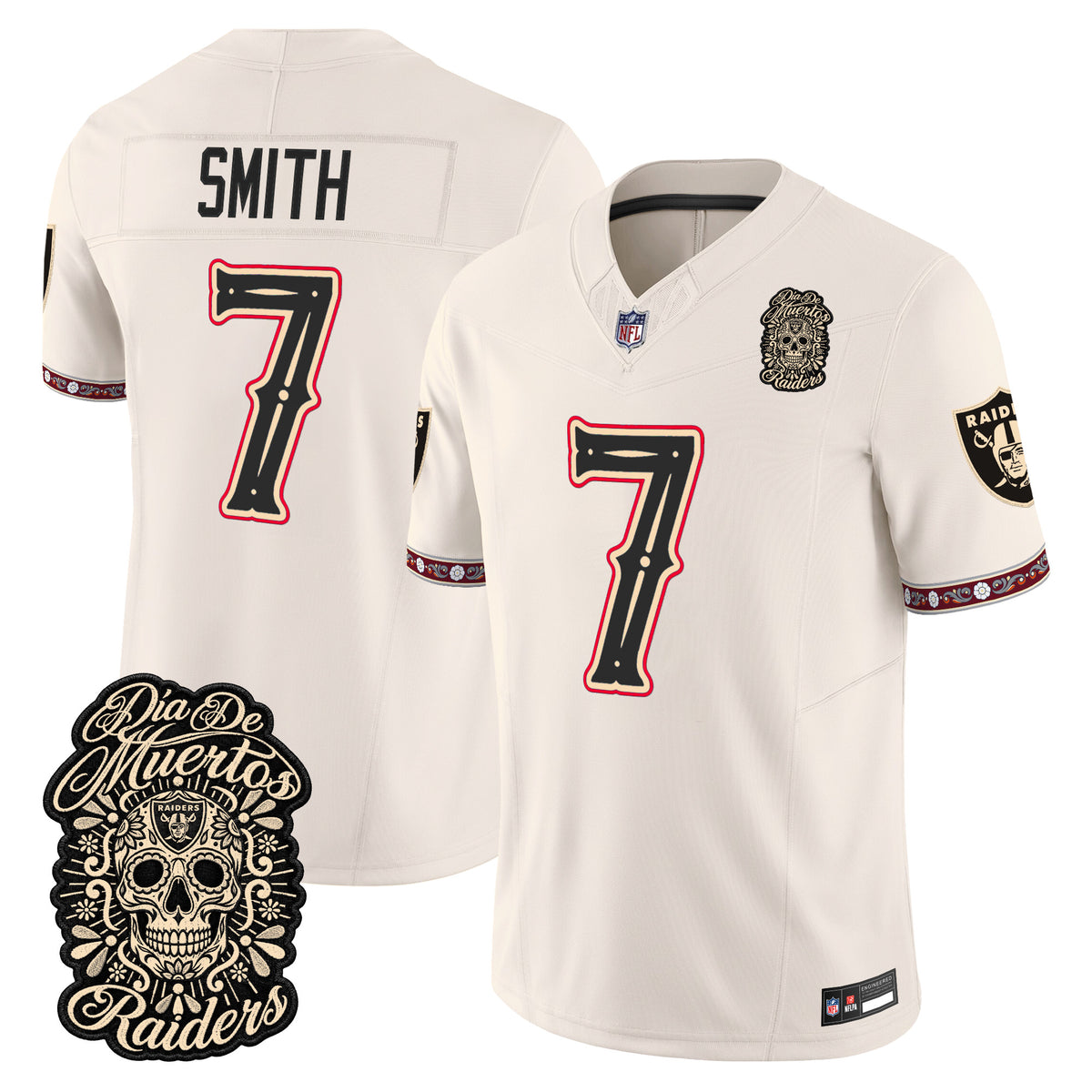 Men's Las Vegas Raiders Día de los Muertos Vapor Limited Jersey - All Stitched - BONE - GENO SMITH