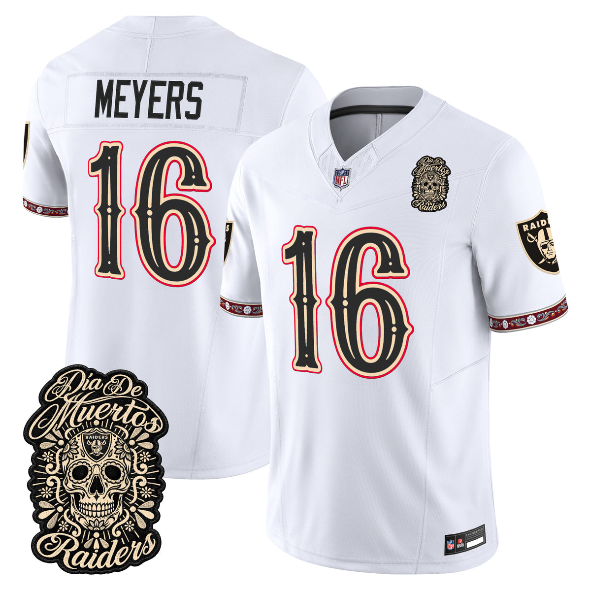 Men's Las Vegas Raiders Día de los Muertos Vapor Limited Jersey - All Stitched - WHITE - JAKOBI MEYERS