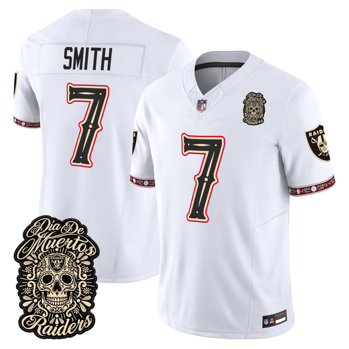 Men's Las Vegas Raiders Día de los Muertos Vapor Limited Jersey - All Stitched - WHITE - GENO SMITH