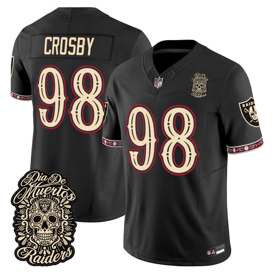 Men's Las Vegas Raiders Día de los Muertos Vapor Limited Jersey - All Stitched - BLACK - MAXX CROSBY