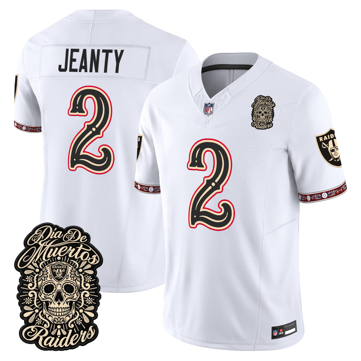 Men's Las Vegas Raiders Día de los Muertos Vapor Limited Jersey - All Stitched - WHITE - ASHTON JEANTY