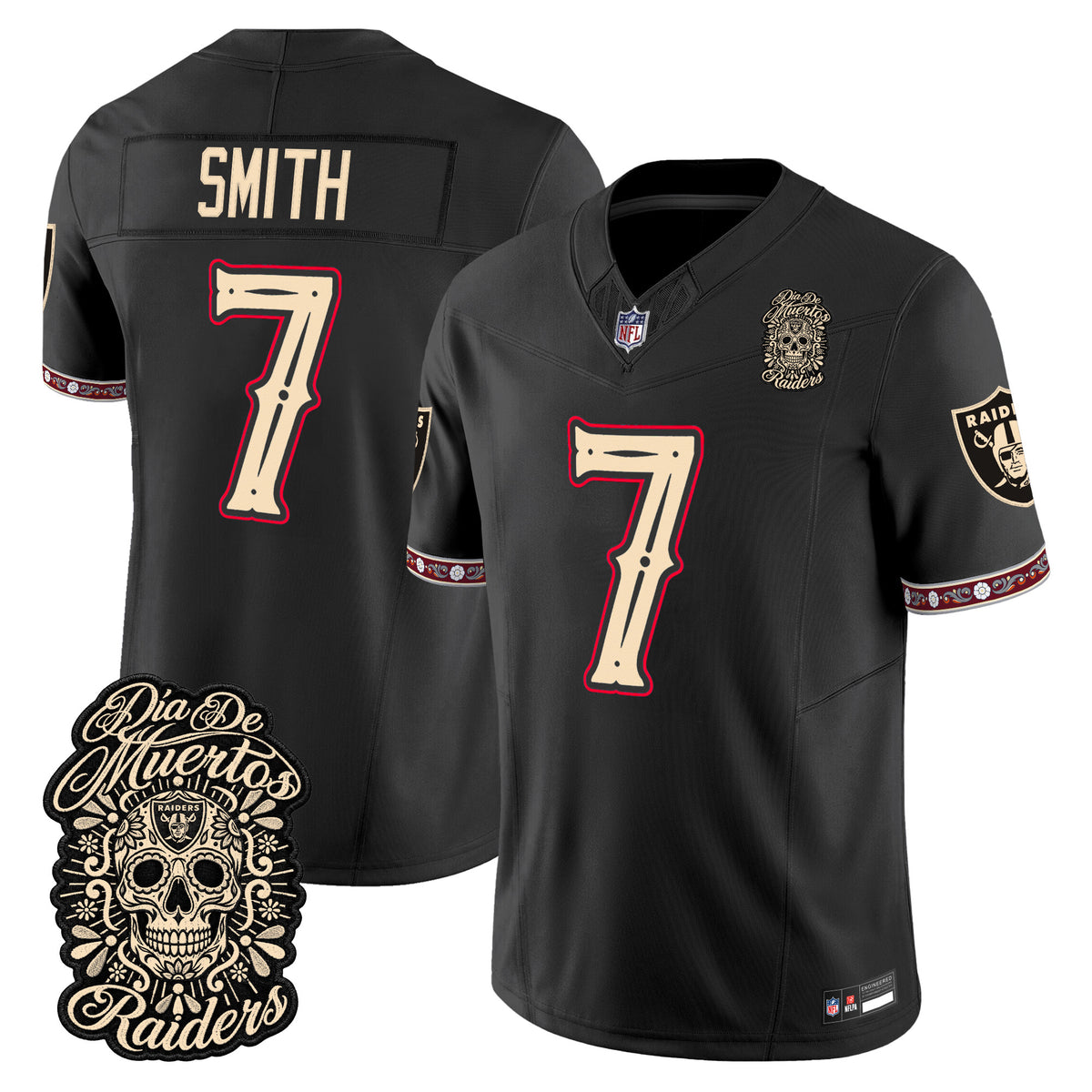 Men's Las Vegas Raiders Día de los Muertos Vapor Limited Jersey - All Stitched - BLACK - GENO SMITH