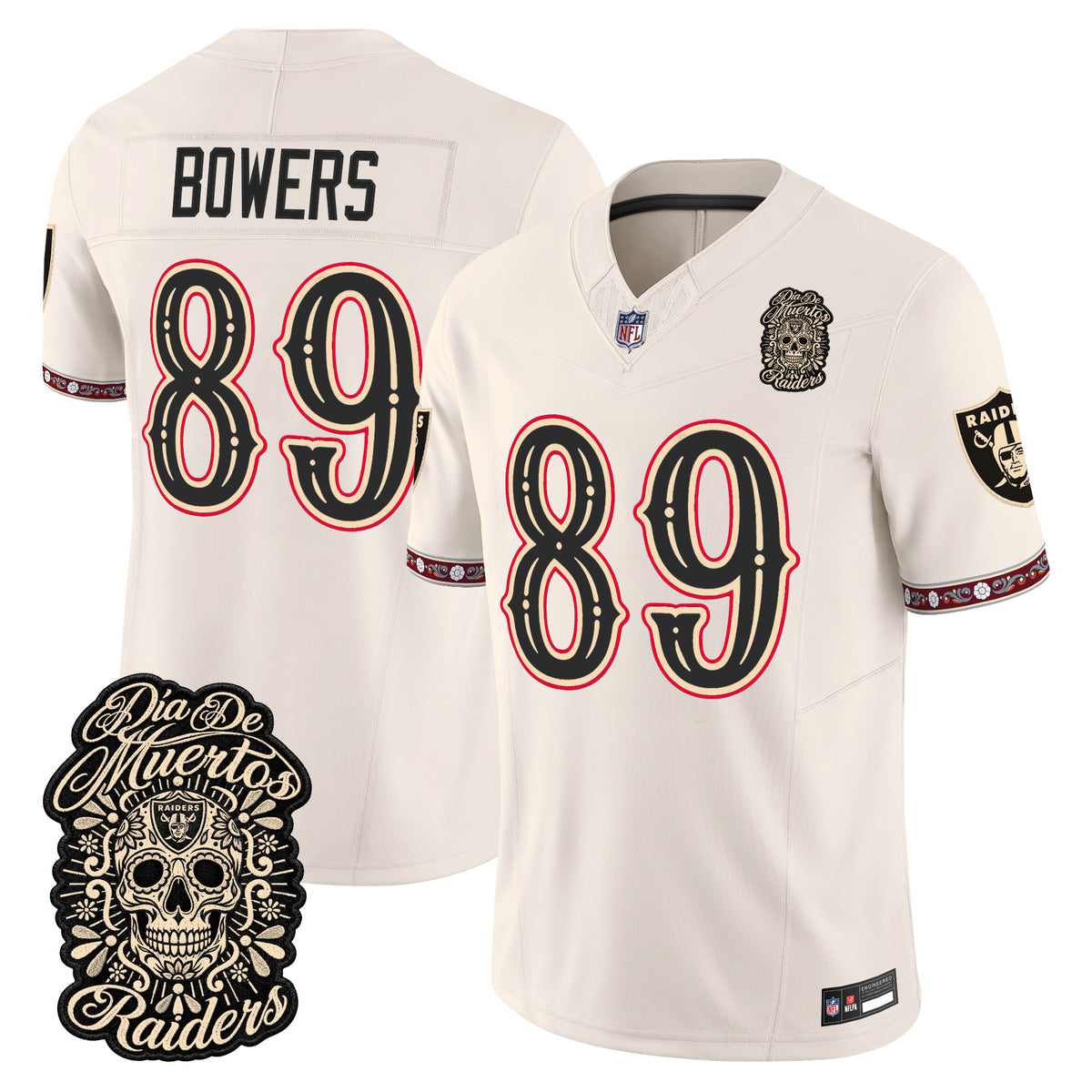 Men's Las Vegas Raiders Día de los Muertos Vapor Limited Jersey - All Stitched - BONE - BROCK BOWERS