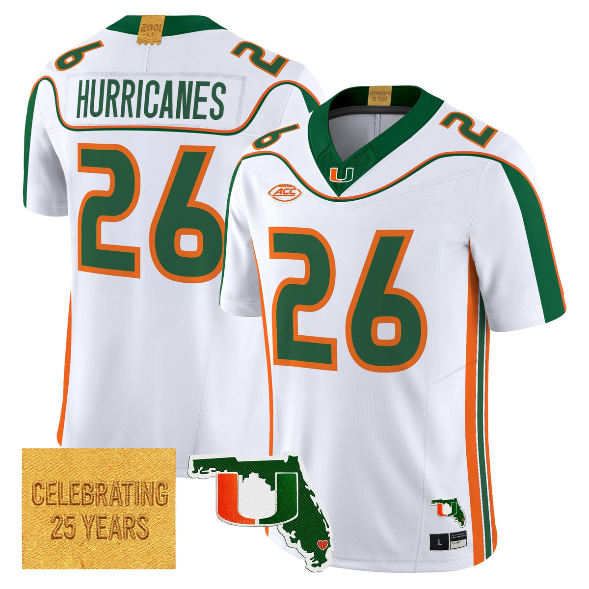 Men's Miami Hurricanes 2001 Throwback Vapor Limited Jersey - Florida Patch - All Stitched
