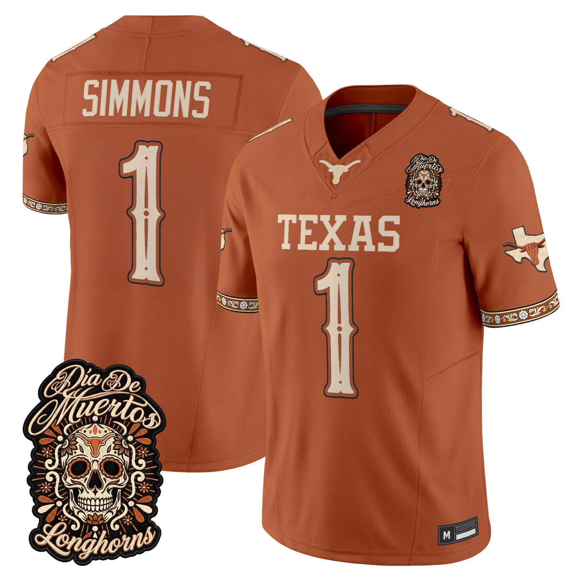 Men's Texas Longhorns Día de los Muertos Vapor Limited Jersey - All Stitched - TEXAS ORANGE - COLIN SIMMONS